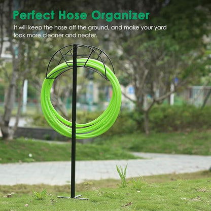 TomCare Garden Hose Holder Detachable Metal Water Hose Holder Holds 150 FT Hoses Free Standing Hose Hanger Stand Heavy Duty Garden Storage Rack for Outside Yard Lawn, Black