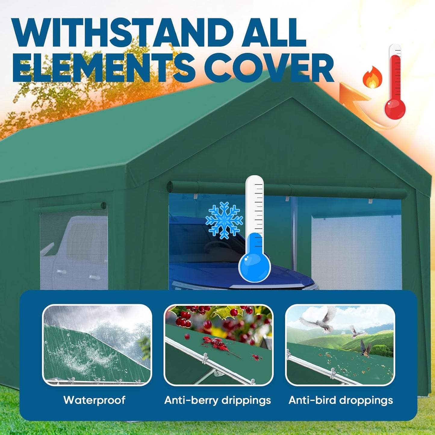 Quictent 10x20 ft Heavy Duty Carport Galvanized Car Canopy Tent Outdoor Garage Boat Shelter with Reinforced Structure with Roll-up Ventilated Windows Sidewall - Green