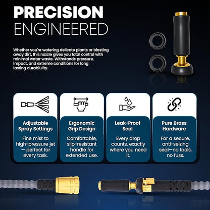 TITAN Flexible Garden Hose 25FT – Ultra Lightweight, Heavy Duty Water Hose with Brass Fittings & Jet Nozzle – Kink-Free, Non-Expanding, Durable Fabric Hose for Yard, Lawn, Car Wash, Outdoor Use