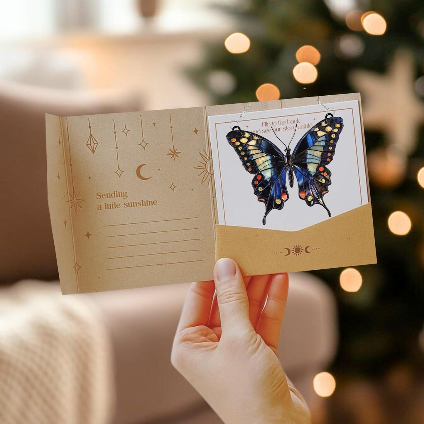 Midnight Butterfly Acrylic Suncatcher Stained Glass Effect Window Car Hanging Christmas Ornament Indoor Outdoor Decor Garden Sun Catcher Panel for Butterfly Lover for Women Mom Grandma