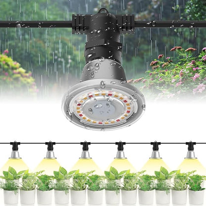 SANSI Outdoor LED Grow Lights,IP65 Waterproof String Grow Light,Full Spectrum 6-Light 72W Upgraded Optical Lens with 22Ft Cord for Veg Seedling,Flower,Greenhouse Indoor or Outdoor