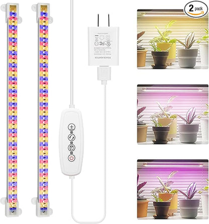 Grow Lights for Indoor Plants Full Spectrum, Grow Light Strips with Auto Timer 3/6/12 H, Plant Lights with Red Blue White LEDs, 3 Lighting Modes,5 Dimmable Levels, 2 Packs,Updated Controller