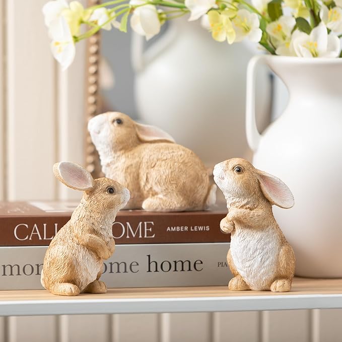 Sullivans Outdoor Garden Bunny Set of 3, 3.75" & 5" Spring Easter Bunnies Decoration Figurines for Gardens, Yard, Small Light Weight Baby Rabbit Garden Statues for Outside Patio, Porch, or Flower Pots