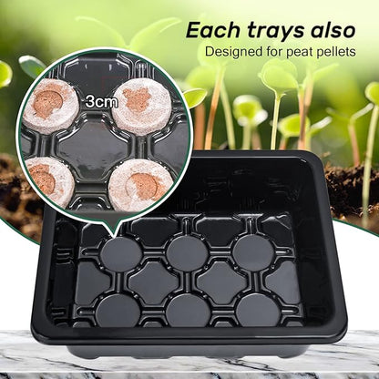 Bonviee 5-Pack Seed Starter Tray Seedling Kits,Plant Starter Kit with Adjustable Humidity Dome and Base Indoor Greenhouse Mini Propagator for Seeds Growing Starting (12 Cells per Tray,Black)