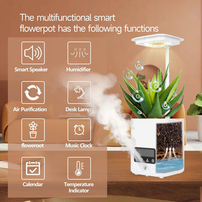 Multifunctional Intelligent Flower Pot,Indoor Desktop Green Hydroponics Planting Flowerpot with Bluetooth Speaker,Adjustable Plants LEDGrow Light,humidifier, Air Purification,Desk lamp