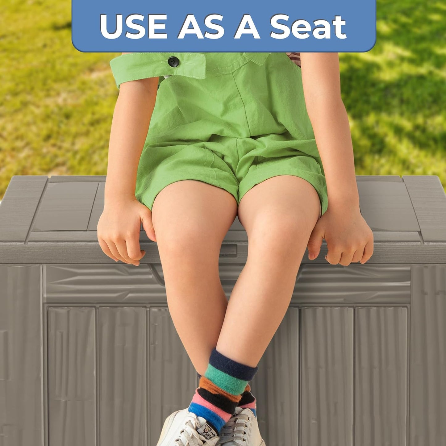 TARKARI 35 Gallon Lockable Resin Deck Box, Waterproof & UV-Resistant Outdoor Storage Box for Outdoor Cushion Storage, Garden Tools & Pool Accessories Storage, Gray