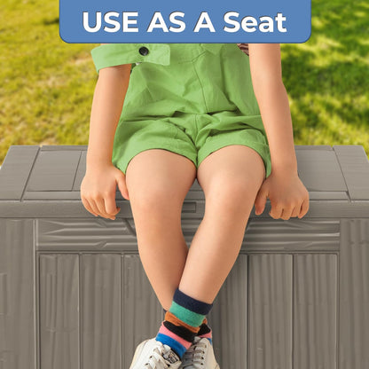 TARKARI 35 Gallon Lockable Resin Deck Box, Waterproof & UV-Resistant Outdoor Storage Box for Outdoor Cushion Storage, Garden Tools & Pool Accessories Storage, Gray