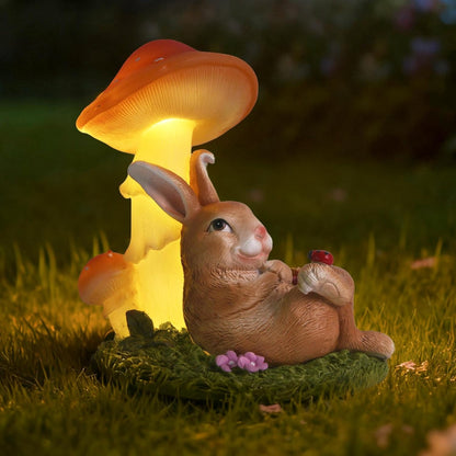 Solar Rabbit Garden Statues Outdoor Decor, Solar Garden Decor with Mushroom Lights, Resin Yard Decorations Outdoor for Patio, Porch, Balcony, Lawn Ornaments, Housewarming Birthday Gifts for Mom Women