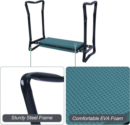 TRY & DO Garden Kneeler and Seat, Folding Gardening Stool with Tool Pouch and Kneeling Pad, Heavy Duty Garden Bench Chair for Kneeling and Sitting