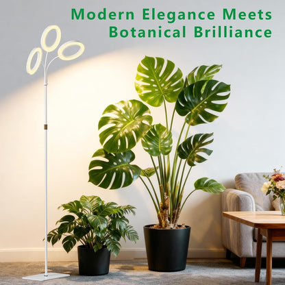 Full Spectrum Grow Light with Stand for Indoor Plants, Floor Plant Light, 6/12/18H Timer, 3 Color Modes, Adjustable Height 16.5–68in, for Large Plants & Home Décor(Tri-Head,White)