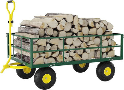 Metal Wagon - 1200lbs Garden Cart with 10" Multi-Terrain Tires, 4 Removable Mesh Sides & 180° Swivel Handle, Yard Wagon Cart for Lawn, Yard, Patio Gardening