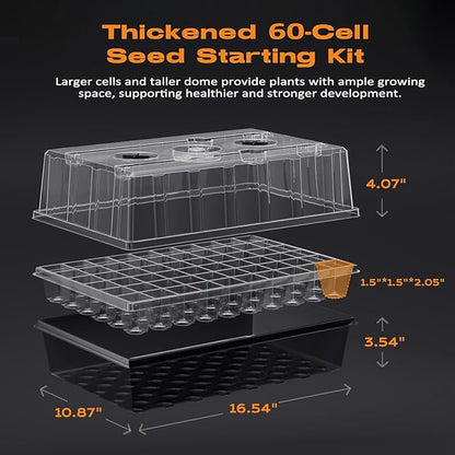 60-Cell Self-Watering Seed Starter Tray with Grow Light, Seed Starter Kit with 4.07” Humidity Dome, Indoor Seedling Starter Tray, Seed Starting Trays for Plant Germination, Seeds Growing