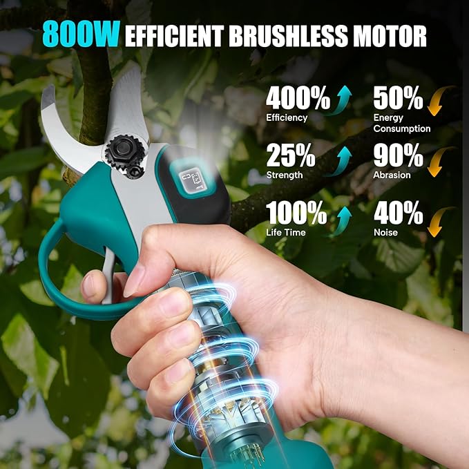 Cordless Electric Pruning Shears for Makita 18V Battery, Brushless Portable Pruner 1.2'' (30mm) Cutting Diameter w/LED Display, 4 Wrenches for Gardening Tree Branch (Battery NOT included)