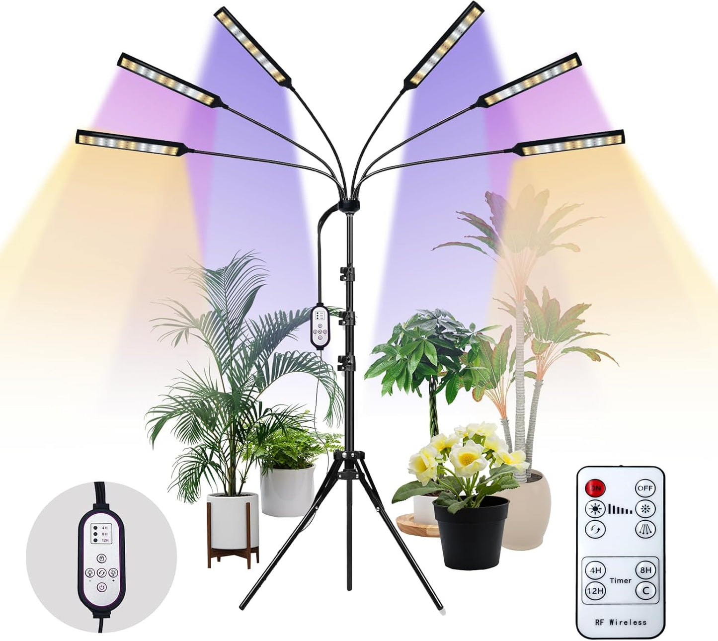 Grow Lights for Indoor Plants Full Spectrum, 6 Heads 342 LED Plant Light with Auto On/Off Timer, 10-Level Dimming & Adjustable Stand for Houseplants, Home Gardeners