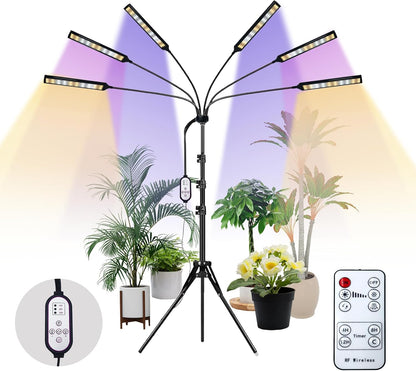 Grow Lights for Indoor Plants Full Spectrum, 6 Heads 342 LED Plant Light with Auto On/Off Timer, 10-Level Dimming & Adjustable Stand for Houseplants, Home Gardeners