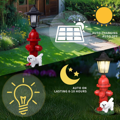 Solar Garden Outdoor Decor Funny Teddy & Fire Hydrant Statue with Lights, Outside - Charming Outdoor Decorations for Patio Yard Lawn Walkway Ornaments Ideal Gifts for Nature Enthusiasts