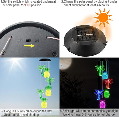 Solawindchime Palm Tree Pineapple Wind Chime, Color Changing Pineapple Palm Trees Wind Chimes Outdoor, Home, Yard, Balcony, Night Garden Decoration, Gifts for Women