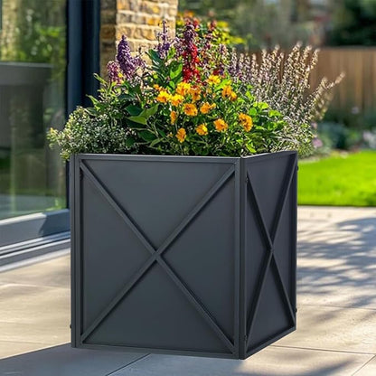 SUNNYPARK Large Metal Planter Box 17”x 17”x 18”, Square Modern Grey Metal Planter Box Heavy Duty with Drainage Holes for Outdoor Garden Patio
