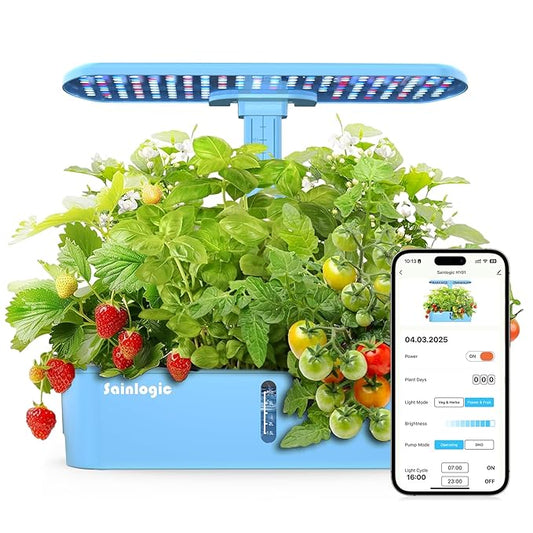 Sainlogic Hydroponics Growing System Kit, 12 Pods Watering Planter, Smart Indoor Garden with APP & WiFi Connected, 5 X Growth with 24W LED, Quiet Pump, for Vegetables, Herbs and Flowers