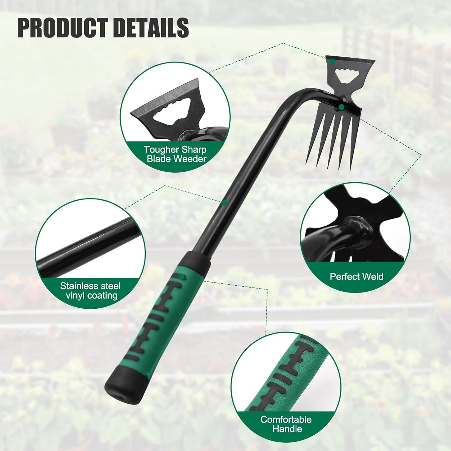 2 Pack Uprooting Weed Pulling Tools,Garden Hand Weeder Tools, Manual Multifunctional Weeders Gardening Tools for Yard and Garden(5Tines+8Tines)