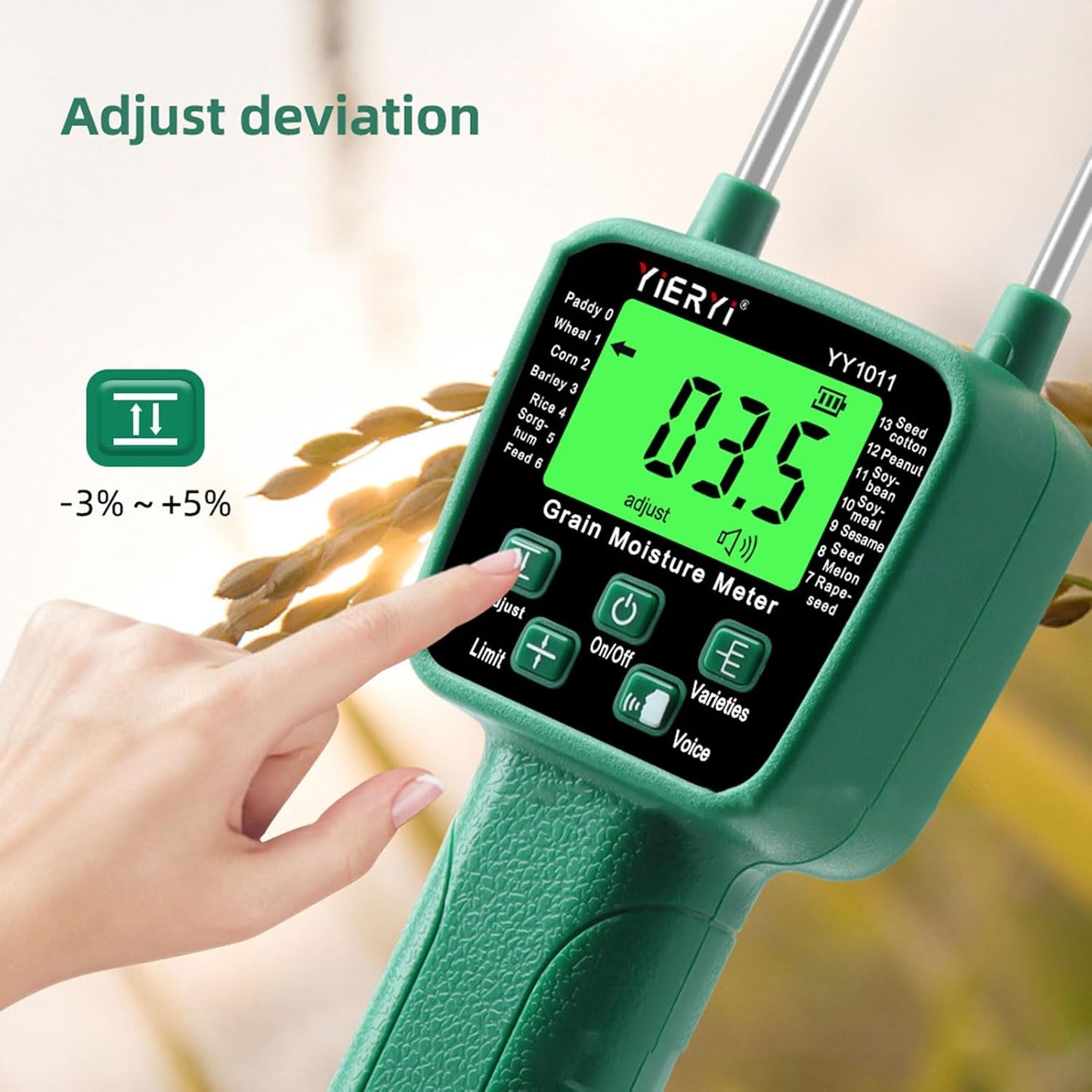 Hay Moisture Tester Meter, Portable Digital Probe Tester with LCD, Grain moisture meter High-precision meter for rice, wheat, corn, rice and 14 other crops Voice broadcast water meter