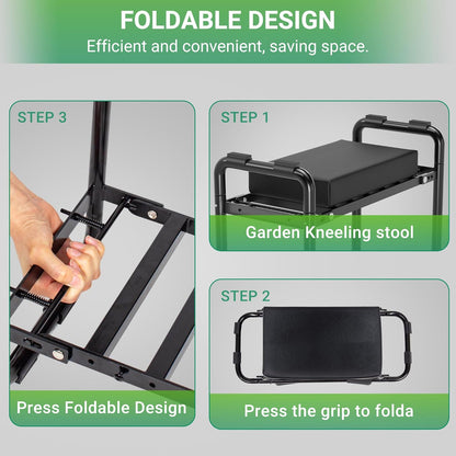 Walensee Garden Kneeler and Seat – Foldable Heavy Duty Garden Stool with Soft Leather Kneeling Pad, Removable Tool Pouch, Sturdy Steel Frame, No Assembly, Ideal Gardening Gift for Women & Men