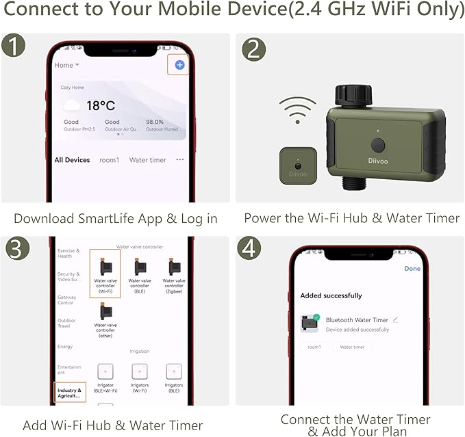 Diivoo WiFi Water Timer for Garden Hose, Smart Sprinkler Hose Timer with Hub, Up to 20 Separate Watering Schedules, Compatible with Alexa and Google Home