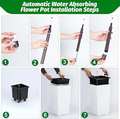 GarveeLife 22.5" Tall Planters Set of 2, Outdoor&Indoor Black Planter Pots, High Front Porch Planter Pots With Drainage Holes&Water Level Monitor&Inner Bucket, Automatic Watering, White and Black Dots