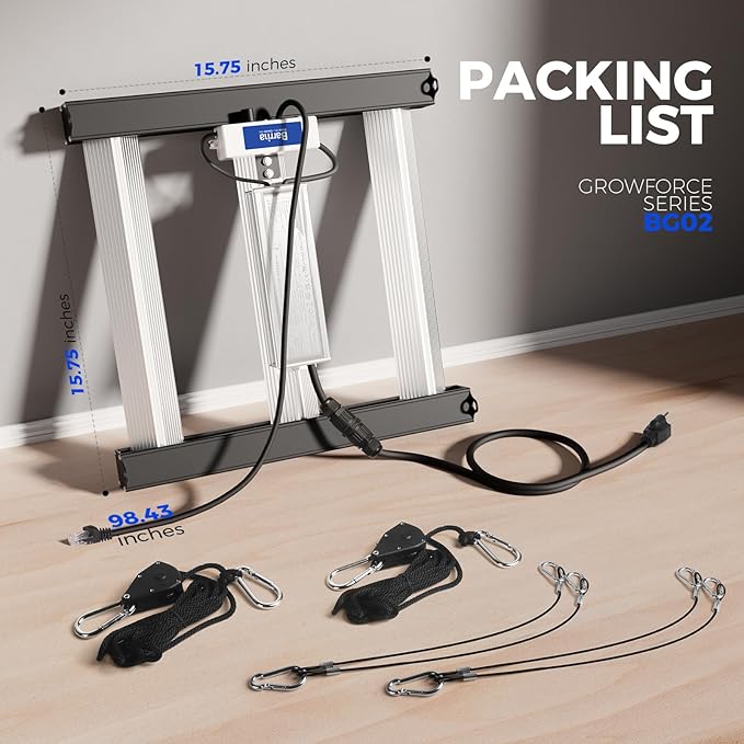 Barrina GrowForce BG02 3 x 3 LED Grow Light, 200W Full Spectrum with Dual Blue & FIR, High PPFD, Dimmable, Hanging Grow Lights for Indoor Plants 4 x 4 Coverage, 60° Lens for Uniform Illumination, ETL