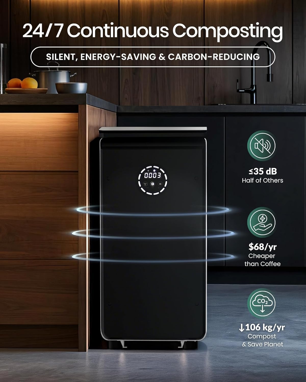 GEME Smart 19L Electric Composter for Kitchen, Filter No Need to Change, Real Compost, Not Dehydration Tec, Add Waste Anytime Bio Compost Machine, Electric Compost Bin Indoor Odorless Quiet