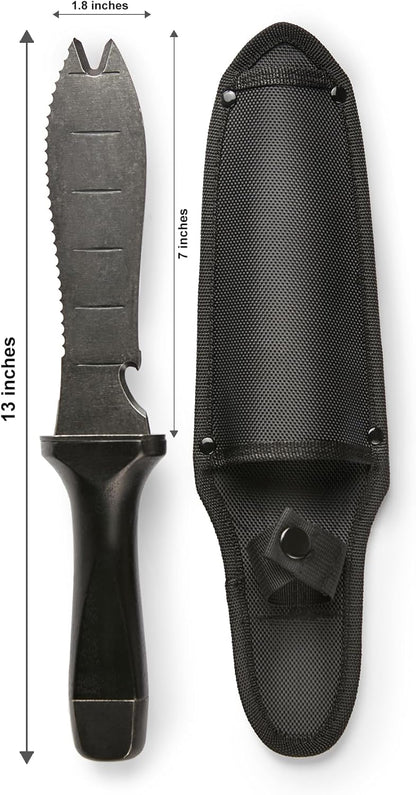 Hori Hori Garden Knife, Traditional Japanese Weeding Tool with ergonomic wooden handle. Hori garden tool with 7'inch blade with case. (Weeder blade)