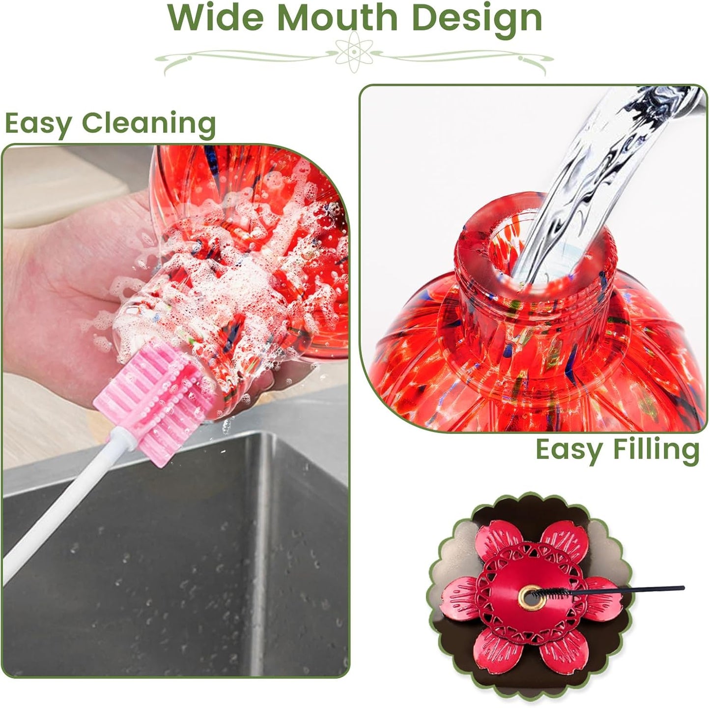 Hummingbird Feeder, BOLITE Glass Hummingbird Feeders for Outdoors Hanging, 20 Ounces, Leak Proof, Meshy Texture Ball Shape Bottle, Red, Birthday Gifts for Women Men, Gifts for Mom Dad