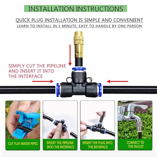 49.21Ft Greenhouse Drip Irrigation Kit Automatic Irrigation System 360°Adjustable 15 Brass Spray Nozzles 8mm Irrigation Tubing Hose Patio Misting Plant Watering with Blank Distribution Tubing Hose