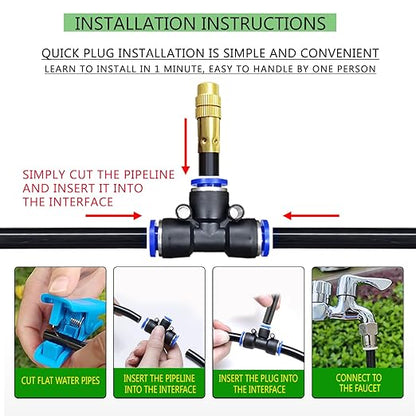 49.21Ft Greenhouse Drip Irrigation Kit Automatic Irrigation System 360°Adjustable 15 Brass Spray Nozzles 8mm Irrigation Tubing Hose Patio Misting Plant Watering with Blank Distribution Tubing Hose