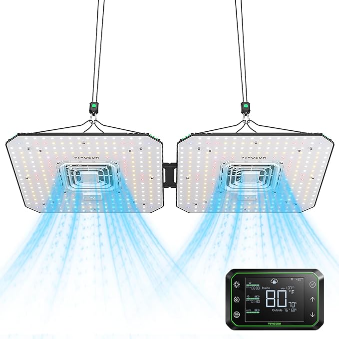 VIVOSUN 2X AeroLight A100, Tunable Spectrum, LED Grow Light 100W with Integrated Circulation Fan & Growhub Controller E42A, Compatible with App & E25, 2 x 2 Ft. Coverage
