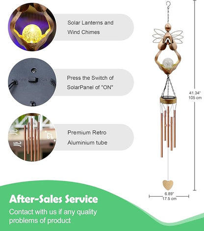 Wind Chimes Outdoor Indoor Decor: Birthday Gifts for Mom Grandma - Outside Lights for Garden Yard Patio Porch (Angel)