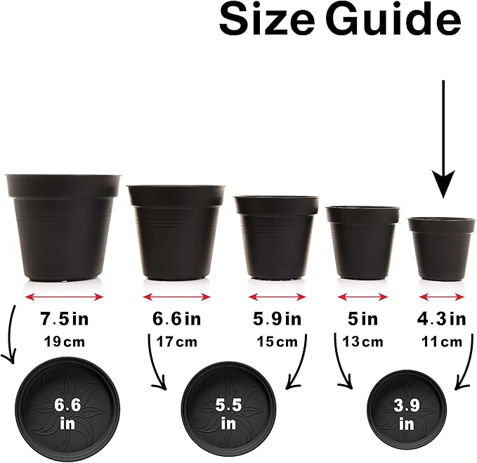 Mintra Home Garden Pots 4pk - Flowers, Herbs, Plants, Indoor, Outdoor, Colorful, Wholesale, Bulk (Black, 11cm Diameter (4.3in))
