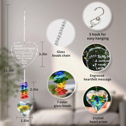Happy Retirement Crystal Suncatcher Gifts for Women, Men - Window Hanging Crystal Heart Prism Sun Catcher Rainbow Maker Pendant