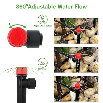 50PCS Drip Irrigation Emitters, Kalolary Adjustable 360 Degree Water Flow Drippers Emitters for 1/4" Drip Irrigation System Tubing, Garden Irrigation Drippers for House Garden Flower beds(Red)
