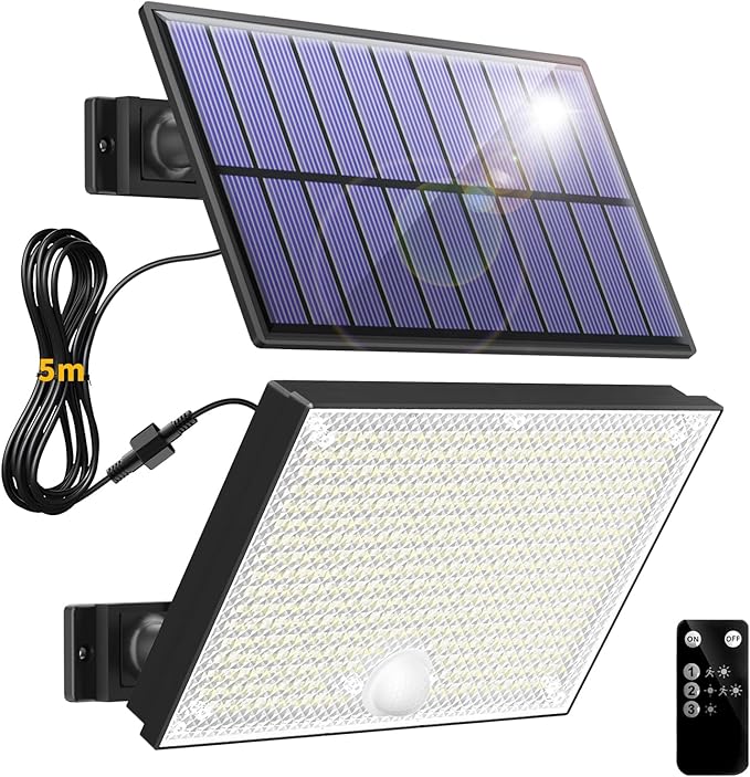 400LED Solar Lights Outdoor,IP67 Waterproof Solar Flood Lights,3 Modes & Remote Control Motion Sensor Outdoor Light for Garden, Garage, Patio, Pathway (2 Pack)