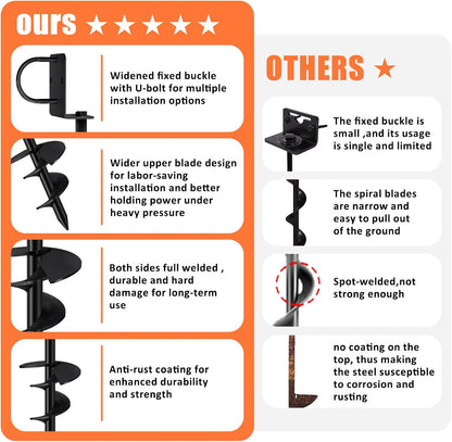 Eurmax USA Ground Anchors Heavy Duty Adjustable L-Shaped Head Shed Tent Stakes Trampoline Anchors, Trampoline Stakes for Sheds,Swing Sets,Mobile Home,Carports Set of 4(Black)