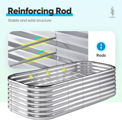 Quictent Raised Garden Bed Kit Oval Galvanized Metal Planter Box Tall for Vegetables Outdoor Backyard, Rubber Strip Edging Included, Silver 6x3x2 ft