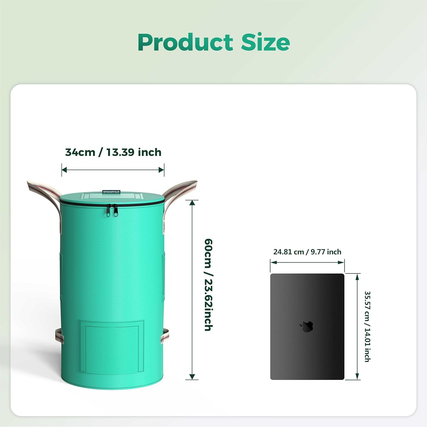 Reusable Garden Yard Waste Bag – 14 Gallon Breathable Thickened Reusable Lawn Bag, with 4 Handles for Easy Moving & Foldable Design, for Leaf & Miscellaneous Debris Collection(Green)