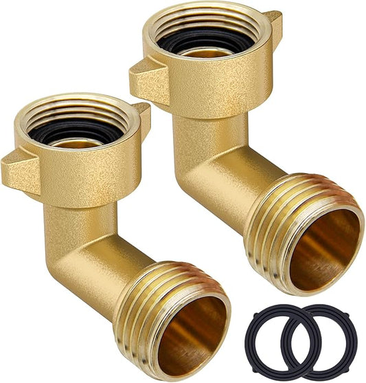 Twinkle Star Garden Hose Elbow Connector 90 Degree Brass Hose Elbow(2pcs) 3/4" Heavy Duty Hose Adapter with 2 O-rings Brass Garden Hose Elbow Solid Brass Adapter