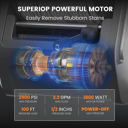 Giraffe Tools Grandfalls Retractable Wall Mount Pressure Washer Plus, Max 2900PSI 2.2 GPM, Electric Power Washer with 100ft Pressure Hose for Car/Patios, Automatic Rewind, Dark Silver
