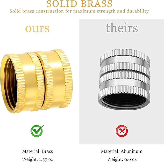TAROSE 2 Pack Brass Garden Hose Adapter, Female to Female Hose Adapter Connector, GHT to GHT Adapter Hose Fitting,Double Female Brass Garden Hose to Pipe Fittings Connect