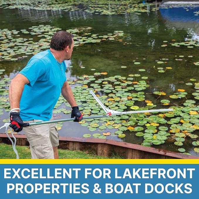 Jenlis Weed Razer Express, Lake Weed Cutter, Compact Aquatic Pond Plant Cutting Tool, Sharp Razor Blades Shear Cattail, Reed, Phragmites Lilly & Chara Algae, 30” Inch Cut Width, 25 Foot Throw Rope