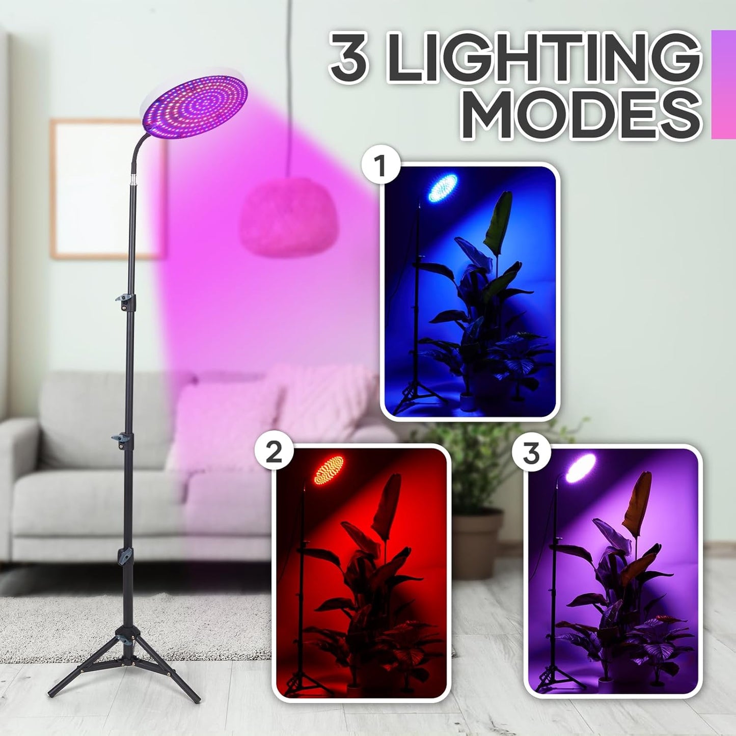 Grow Light with Stand,288 LEDs Full Spectrum Plant Light for Indoor Plants,Tripod Standing Grow Lights for Indoor Plants,3 Modes Floor Grow Plant Lamp for Plants Greenhouse Veg Bloom Light