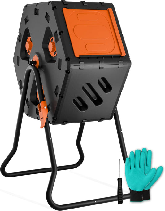 Compost Tumbler 22.5 Gallon/85L, Easy Assemble Compost Bin Outdoor, 360°Rotating Composter for Garden, Backyard, and Yard, Gifts for Seasoned Gardeners & Beginners-Green