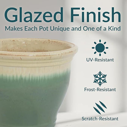 Sunnydaze Large Ceramic Plant Pot - Round Outdoor Glazed Ceramic Planter Pot with Drainage - Studio - Seafoam - 14.5"